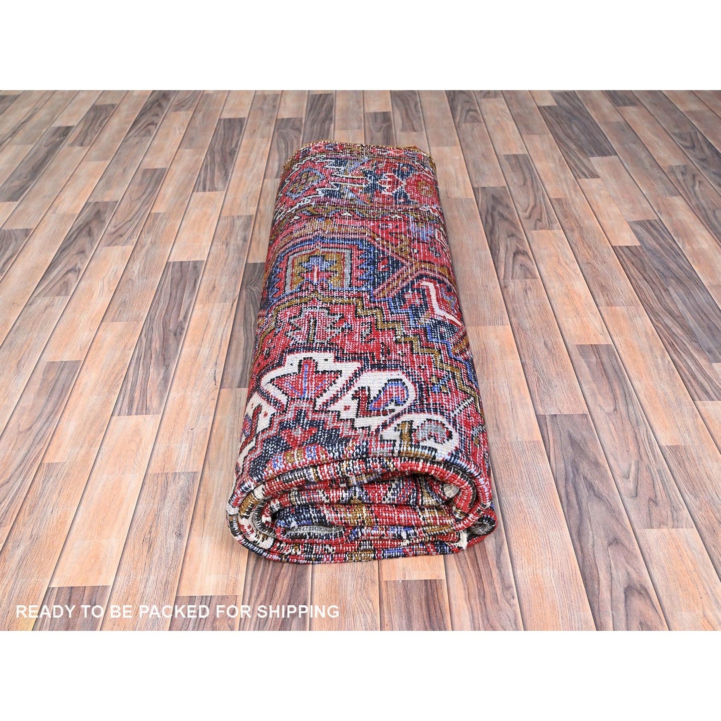 7'9"X11' Red Worn Wool Hand Knotted Semi Antique Zoroastrian Heris Rug