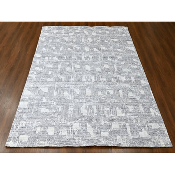 8'X10' White Hand Loomed Wool And Plant Based Silk Textured Pile Rug