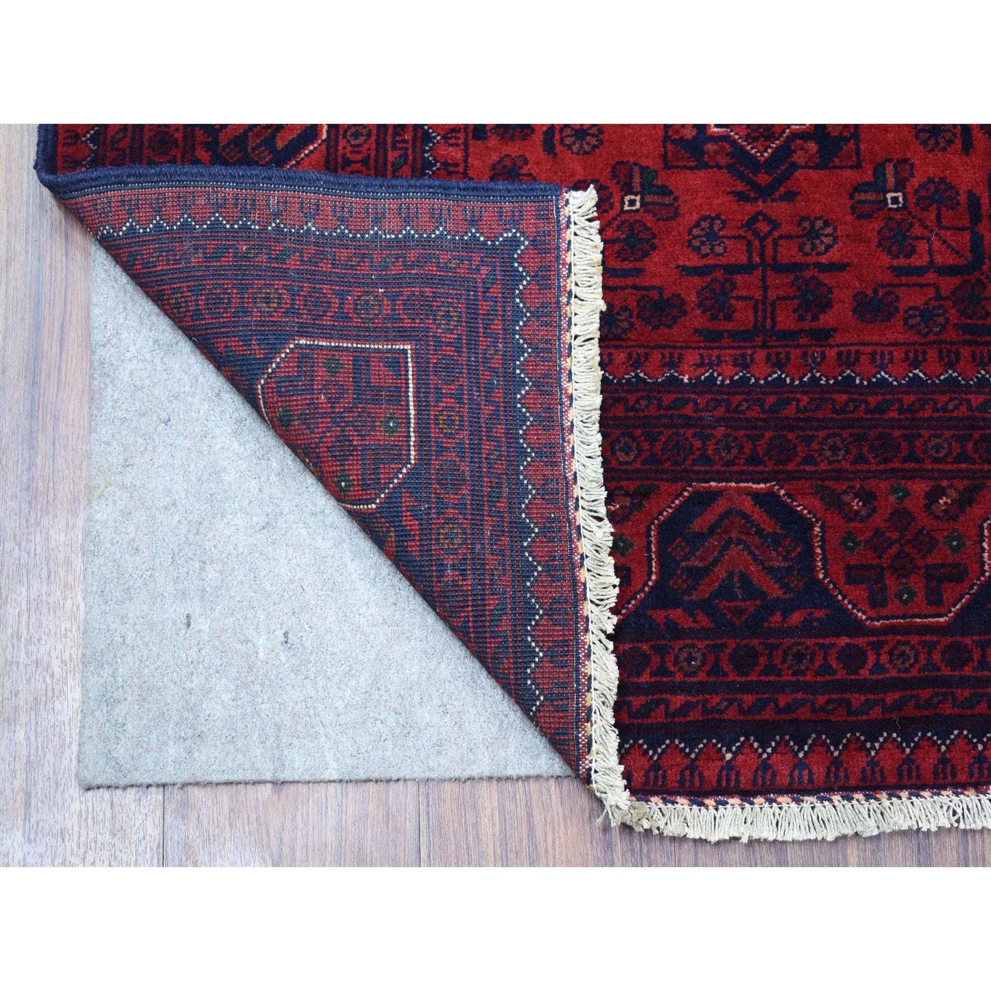 4'2"X6'6" Deep Red Afghan Khamyab Pure Wool Hand Knotted Oriental Rug