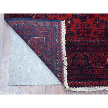 4'2"X6'6" Deep Red Afghan Khamyab Pure Wool Hand Knotted Oriental Rug