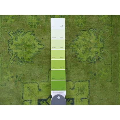2'8"X18'10" Green Overdyed Kazak Geometric Hand Knotted Wool Runner Rug