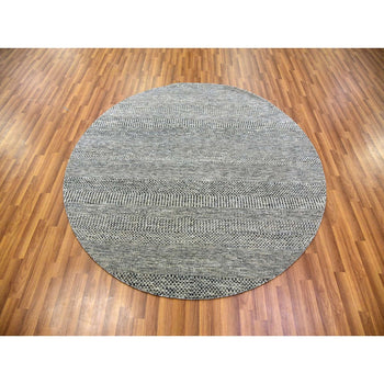 6'X6' Goose Gray Grass Design Hand Knotted Undyed Wool Oriental Round Rug