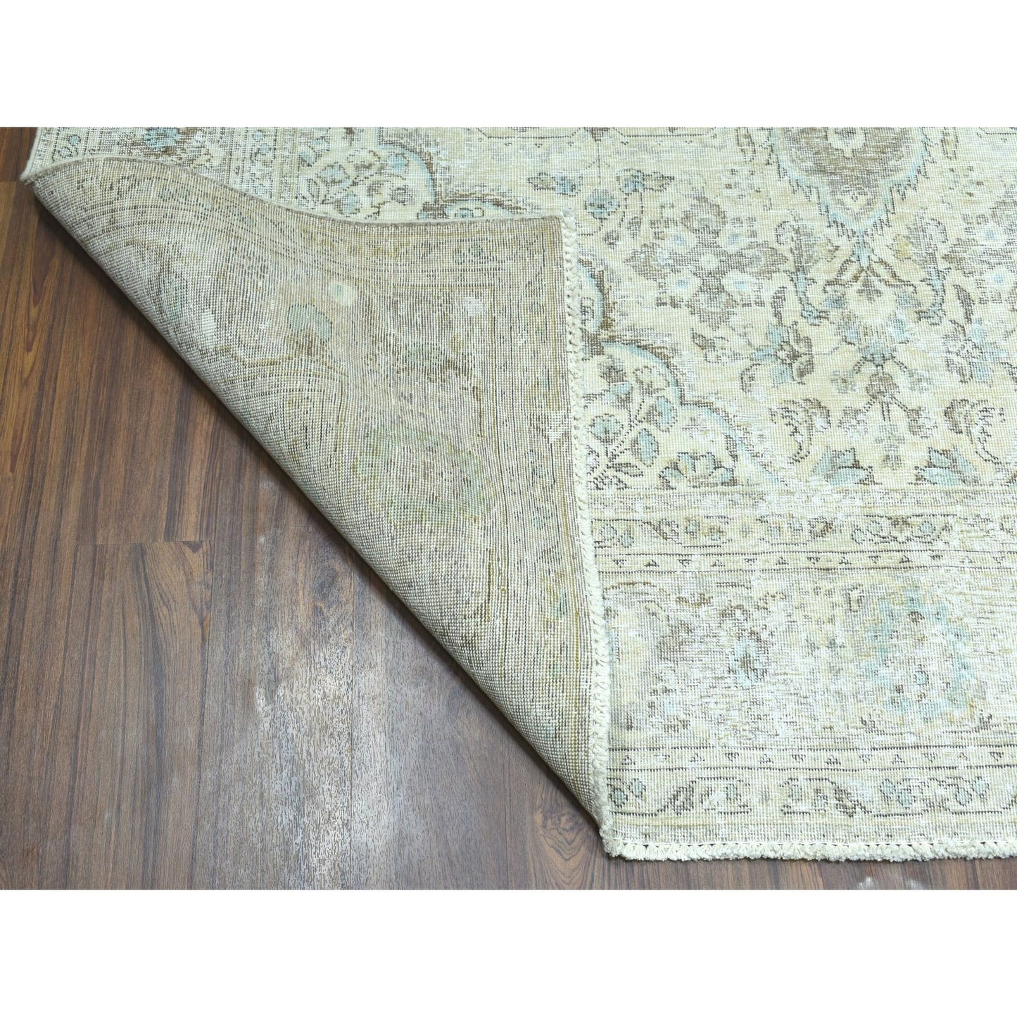 6'8"X9'6" Beige Vintage Worn Pile Hand Knotted Tribal Oriental Rug