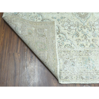 6'8"X9'6" Beige Vintage Worn Pile Hand Knotted Tribal Oriental Rug
