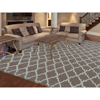 7'10"X9'9" Brown Moroccan Crisscross Design Pure Wool Hand Knotted Rug