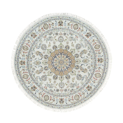 6'5"X6'5" White Organic Wool Hand Knotted Nain Design 250 Kpsi Round Rug
