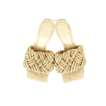 Bottega Veneta Women'S Lido Heeled Sandals Maxi Intrecciato Raffia