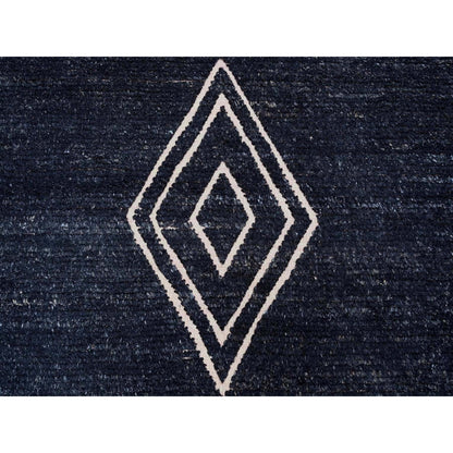 9'4"X12'10" Black Hand Knotted Moroccan Weave Ethnic Design Soft Wool Rug