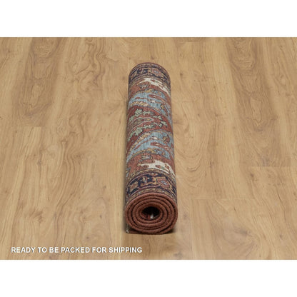 3'1"X5'2" Red Antiqued Heri Recreation Hand Knotted New Zealand Wool Rug