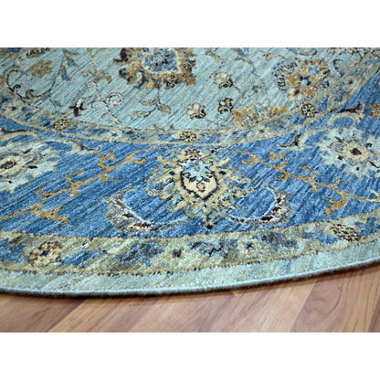 7'2"X7'2" Blue All Over Flower Design Pure Wool Hand Knotted Round Rug
