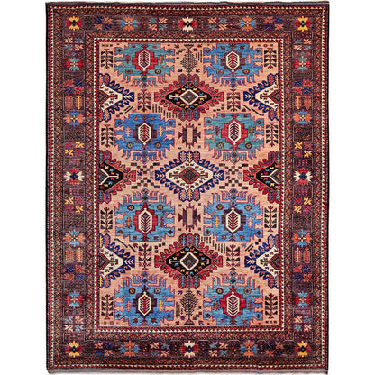 8'3"X10'6" Peach Afghan Caucasian Design Revival Hand Knotted Soft Wool Rug