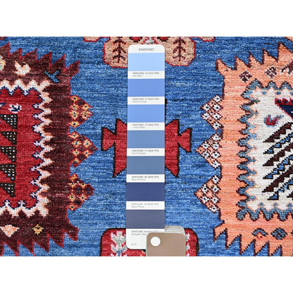 10'1"X13'4" Blue Afghan Caucasian Design Revival Hand Knotted Soft Wool Rug