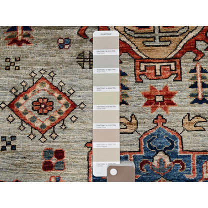 4'3"X13'1" Light Green Karjihooz Design Soft Wool Hand Knotted Runner Rug