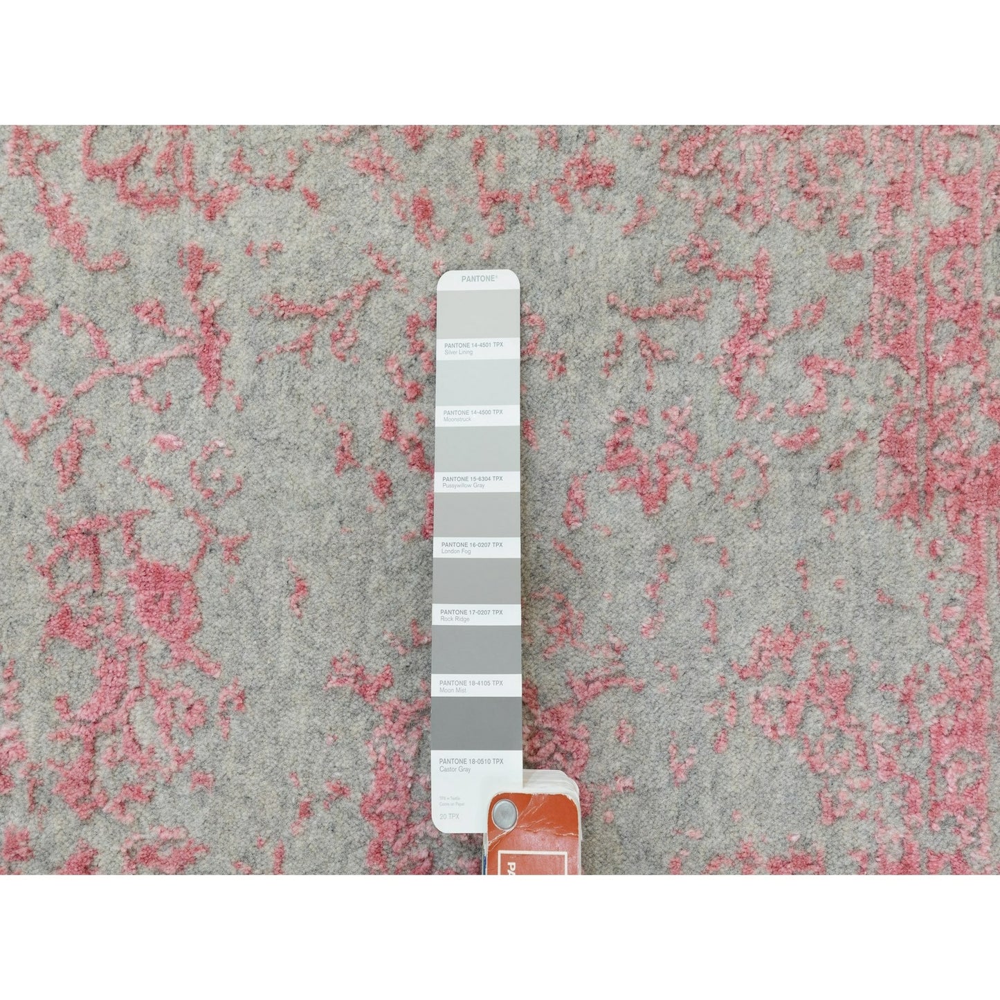 6'X9' Pink Hand Loomed Jacquard Wool And Art Silk All Over Design Rug