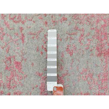 6'X9' Pink Hand Loomed Jacquard Wool And Art Silk All Over Design Rug