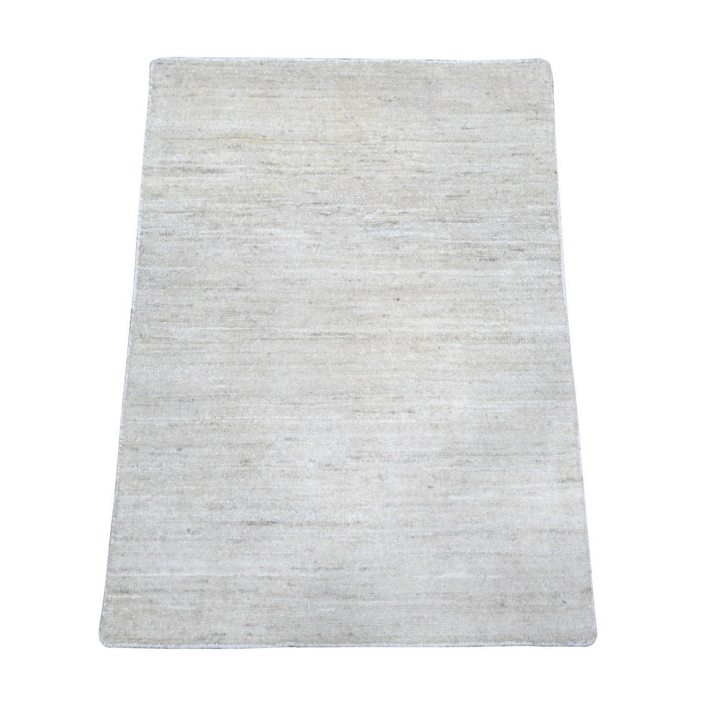 2'1"X3' Bone White Single Color Modern Peshawar Hand Knotted Wool Mat Rug
