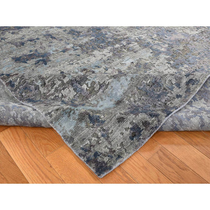 7'10"X9'9" Gray Modern Abstract Design Wool And Silk Hand Knotted Rug