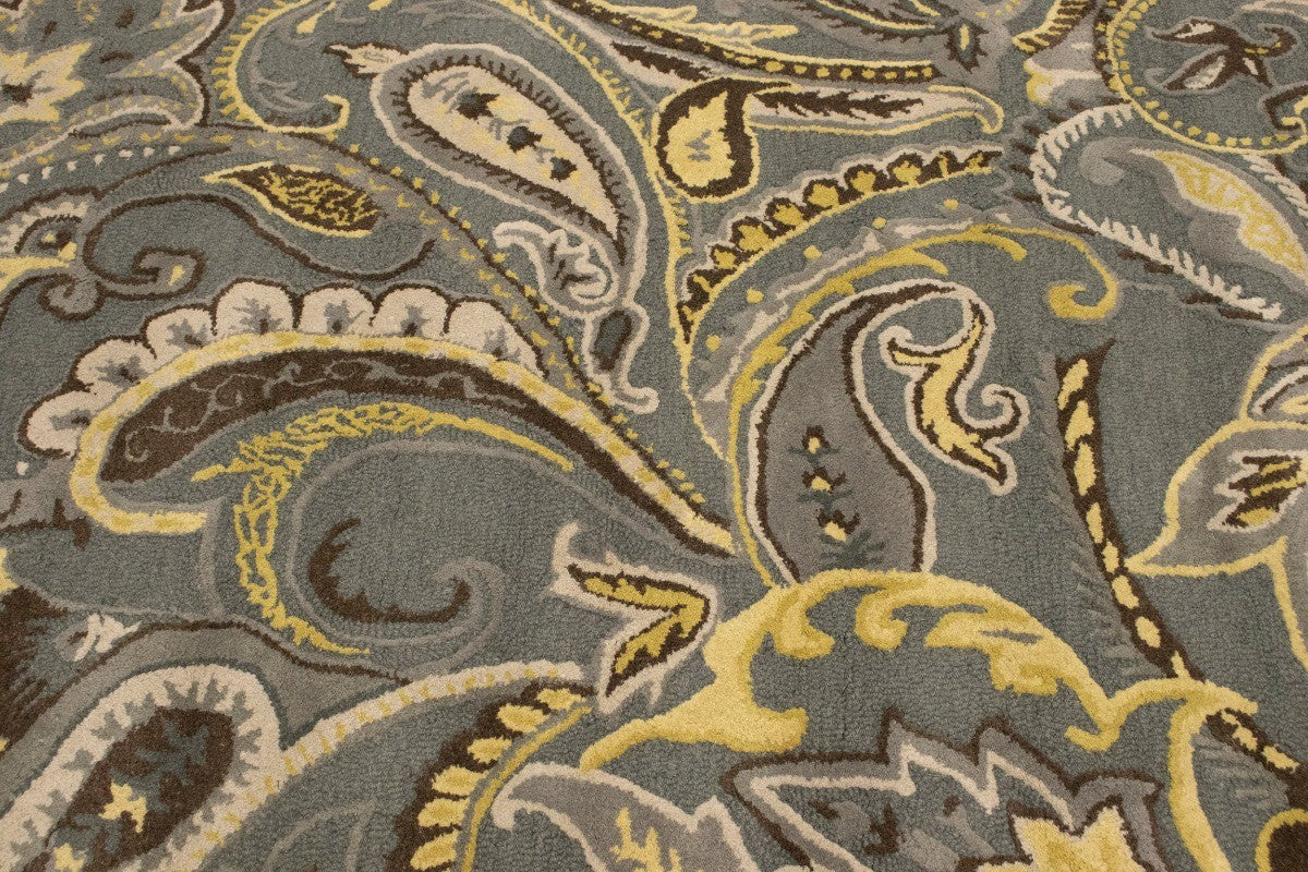 Hand Tufted Modern Gray Paisley Floral Foyer Living Room Carpet 5X8