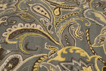 Hand Tufted Modern Gray Paisley Floral Foyer Living Room Carpet 5X8