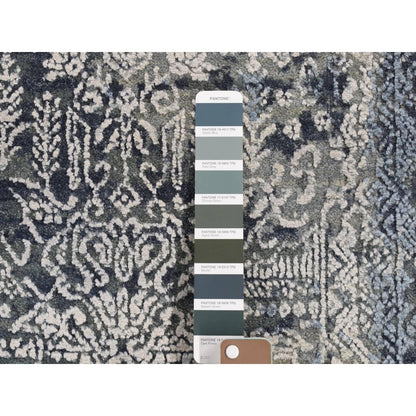 7'10"X10' Ash Gray Jewellery Design Wool And Silk Hand Knotted Rug