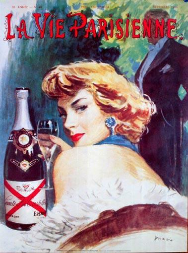 Champagne Castellane By Mario 1980 Original French Poster Of Irene Dunn