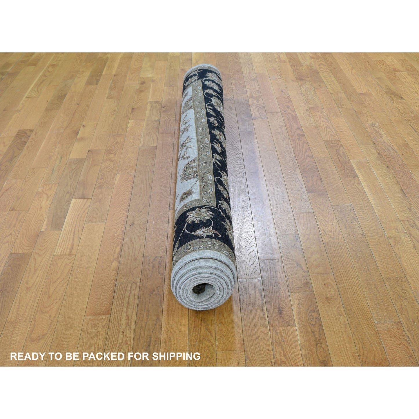 6'X9'3" Round Black Hand Knotted Half Wool & Half Silk Rajasthan Rug