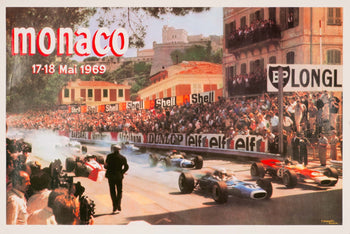 Monaco Grand Prix 1969 Poster Artwork Maestri Vintage French Race Car