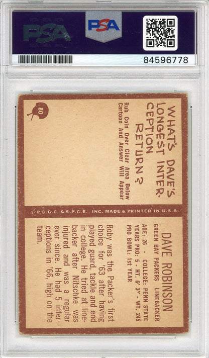 Dave Robinson "Hof 2013" Autographed 1967 Philadelphia Card (Psa Auto Grade 10)