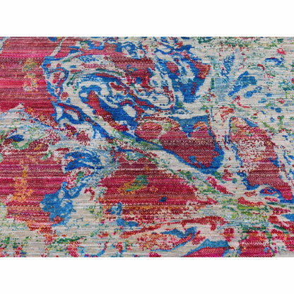 8'10"X12'2" Gray Abstract Design Sari Silk With Wool Hand Knotted Rug