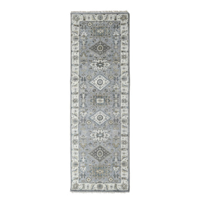 2'7"X8' Medium Gray Karjihooz Design Pure Wool Hand Knotted Runner Rug