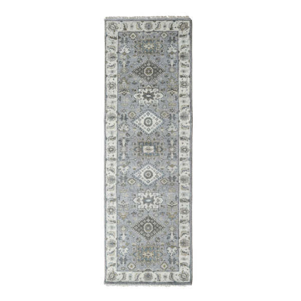 2'7"X8' Medium Gray Karjihooz Design Pure Wool Hand Knotted Runner Rug