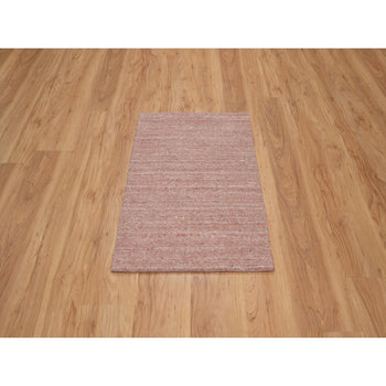 2'X3' Pink Soft Pile Pure Wool Plain Modern Design Hand Loomed Mat Rug