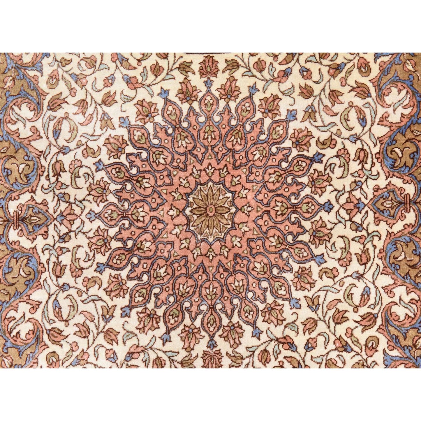 2'7"X3'10" Ivory Zoroastrian 400 Kpsi Silk Hand Knotted Mat Small Rug