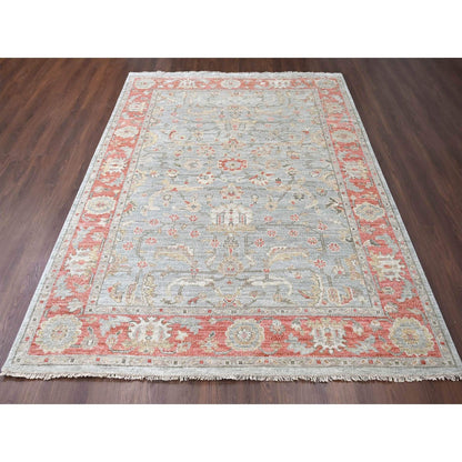 9'X11'10" Contented Green Hand Knotted Supple All Wool Oushak Design Rug