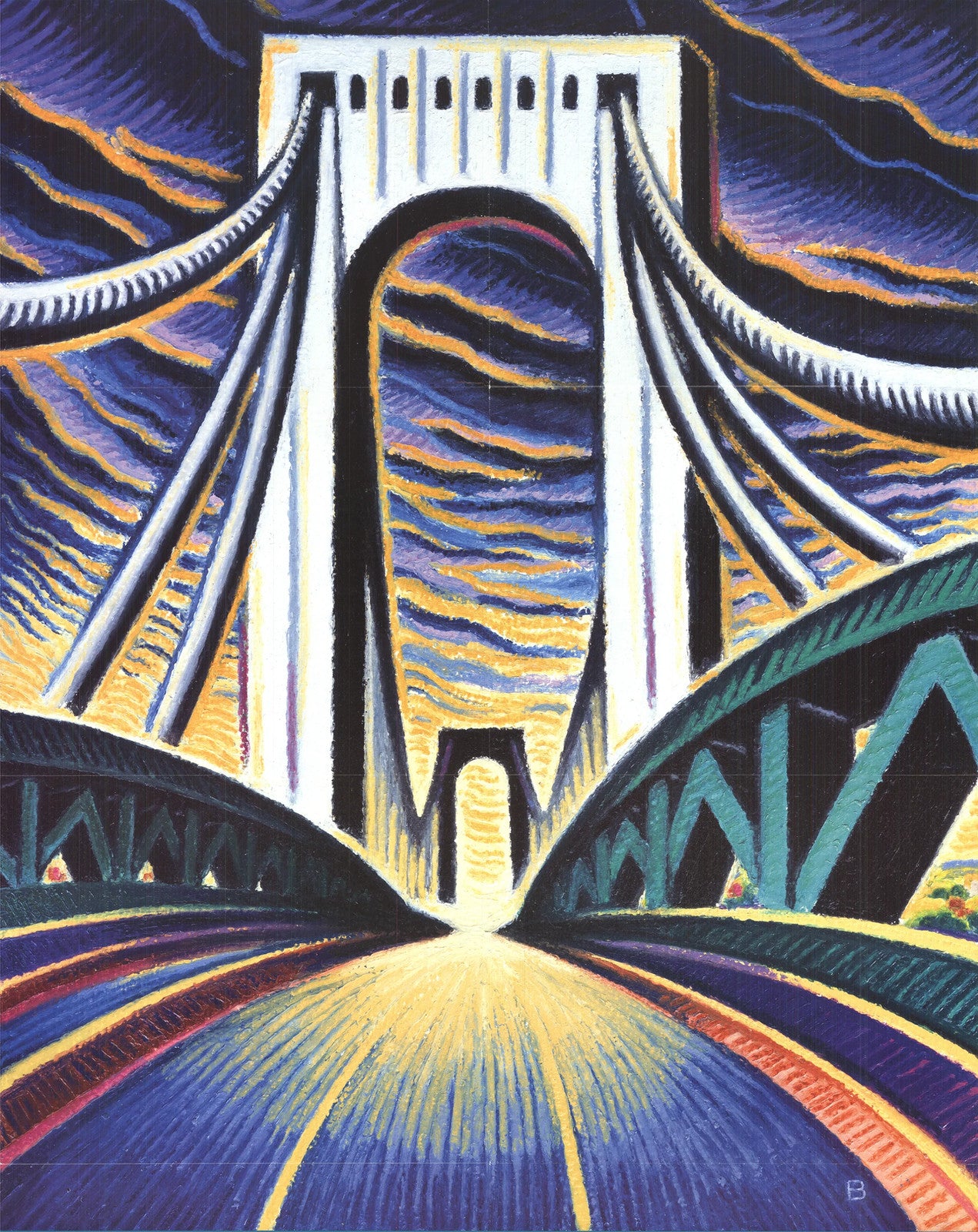 Anne Bascove Crossing The Bronx-Whitestone Bridge " Offset Lithograph