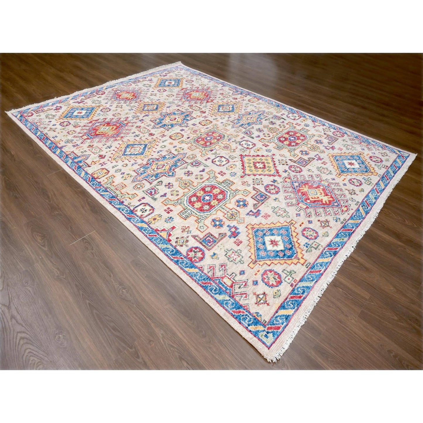 9'X11'10" Buttery Brown Geometric Design Wool Hand Knotted Oriental Rug