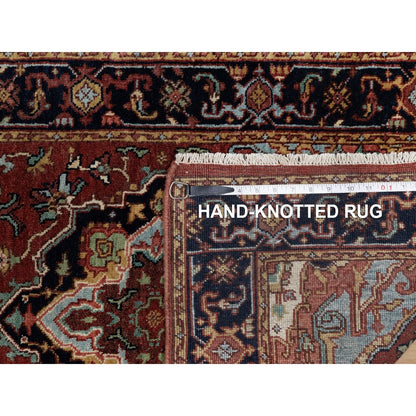 2'6"X6'3" Red Antiqued Heris Hand Knotted New Zealand Wool Runner Rug