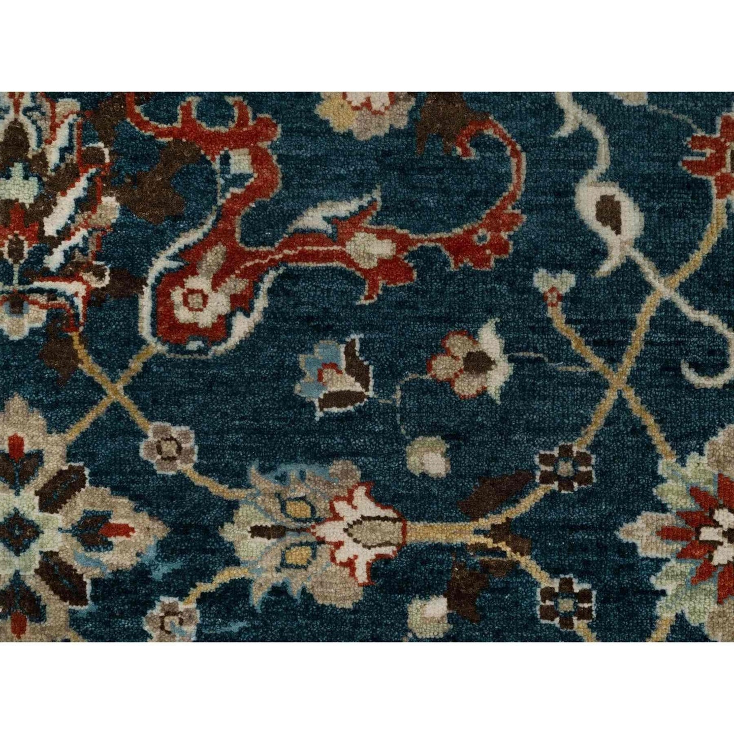 2'1"X3' Yale Blue Broken Pattern Oushak Design Wool Hand Knotted Mat Rug