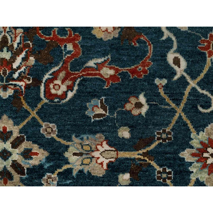 2'1"X3' Yale Blue Broken Pattern Oushak Design Wool Hand Knotted Mat Rug