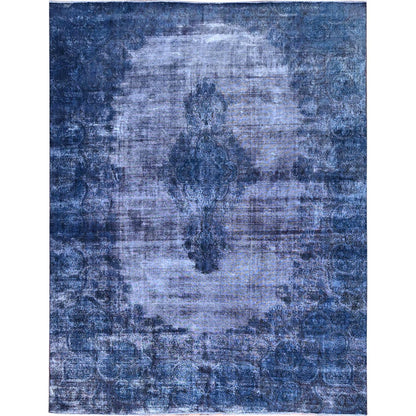 8'3"X10'9" Blue Overdyed Worn Soft Wool Hand Knotted Rug