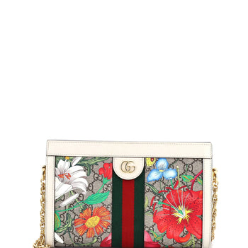 Gucci Ophidia Chain Shoulder Bag Flora Gg Coated Canvas Small