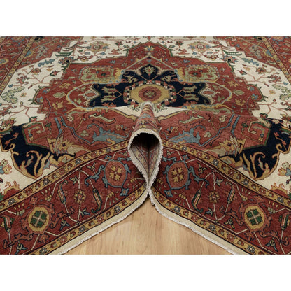 8'2"X10'2" White Antiqued Fine Heris Re-Creation Wool Hand Knotted Rug