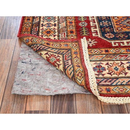 4'2"X6'2" Berry Red Afghan Super Kazak Hand Knotted Pure Wool Oriental Rug