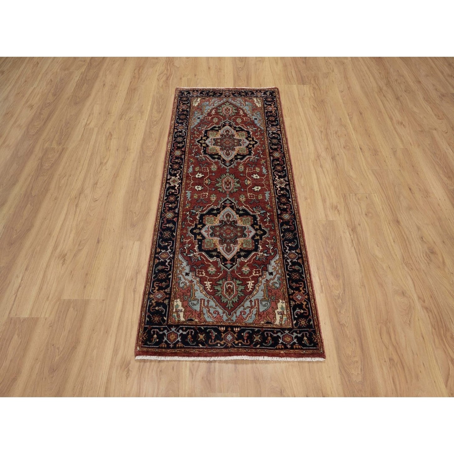 2'6"X6'3" Red Antiqued Heris Hand Knotted New Zealand Wool Runner Rug