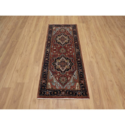 2'6"X6'3" Red Antiqued Heris Hand Knotted New Zealand Wool Runner Rug