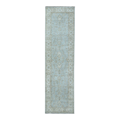 2'7"X9'9" White Wash Peshawar Pure Wool Hand-Knotted Oriental Runner Rug