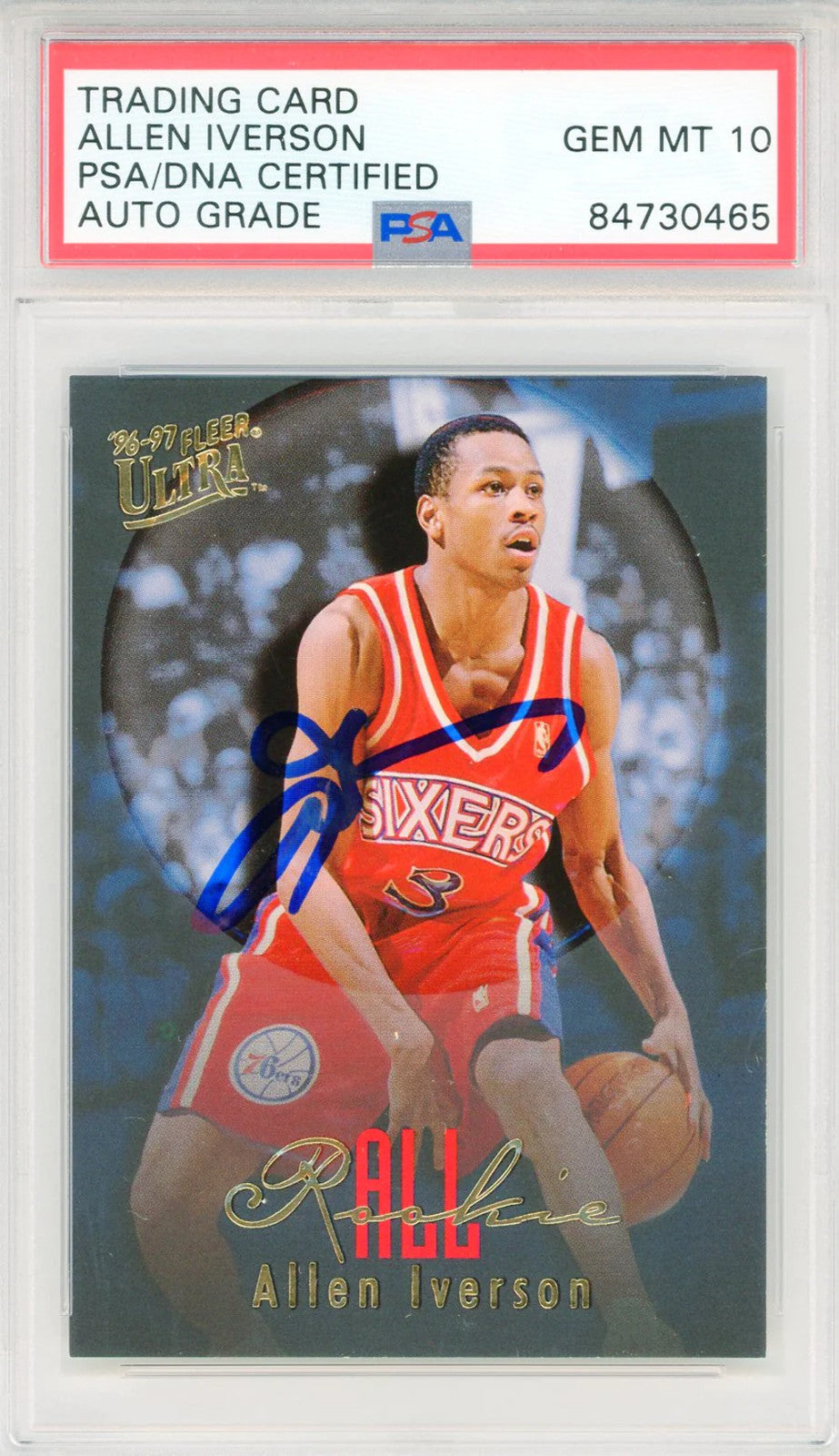 10) Allen Iverson Autographed 1996-97 Fleer Ultra Card #7 (PSA Auto Gem Mt