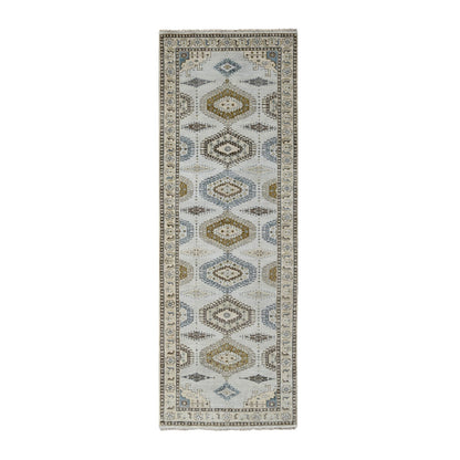 4'3"X12' Intellectual Gray Farsian Village Wool Hand Knotted Runner Rug