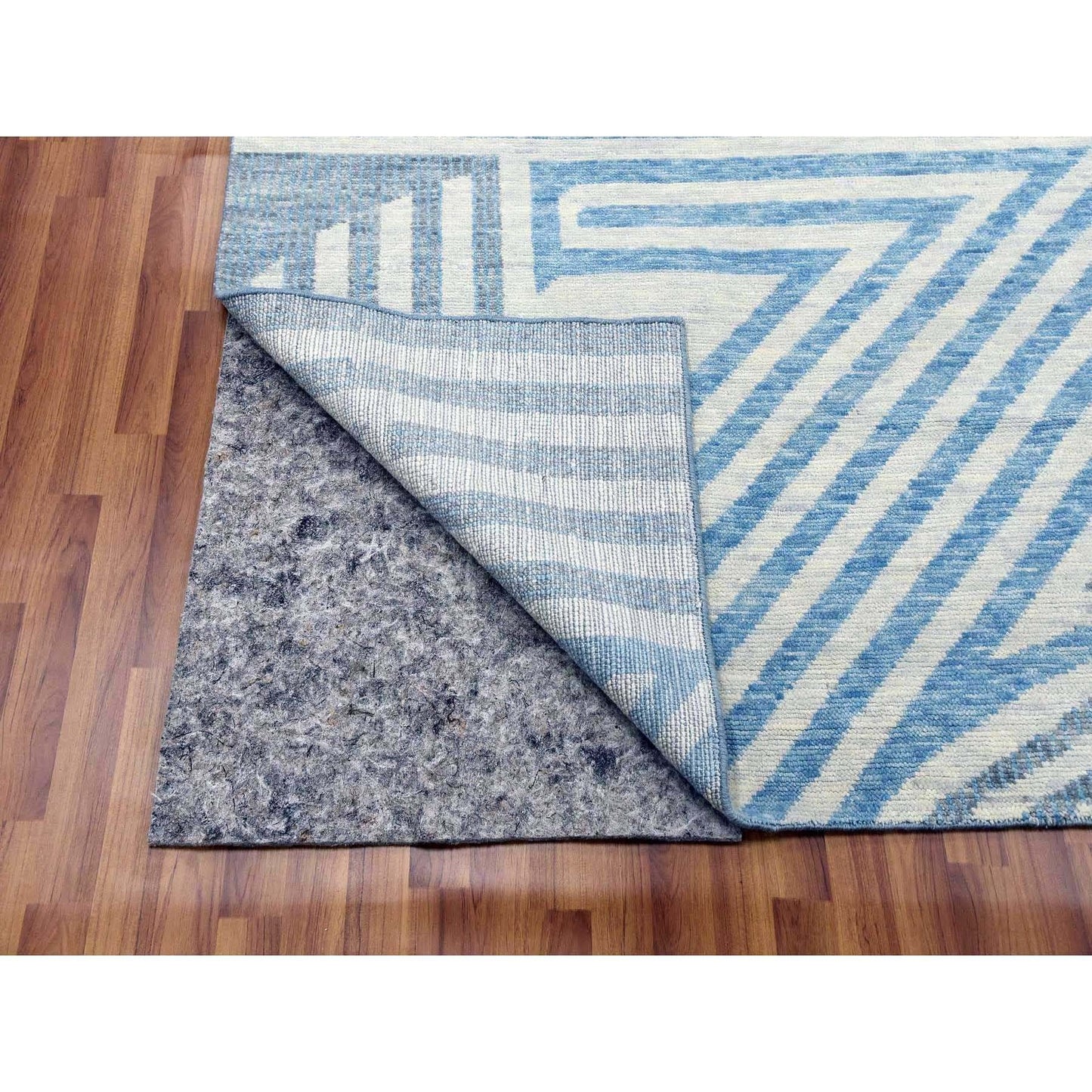 9'X12' Blue Hand Knotted Geometric Art Deco Collection Pure Wool Rug