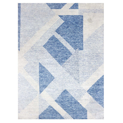 9'2"X12'3" Blue Wool Hand Knotted Geometric Art Deco Collection Rug